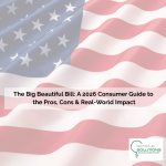 The American flag with the words: The big beautiful bill; a 2026 consumer guide to the pros cons and real world impact